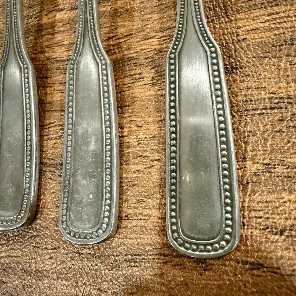 SALEM 1776 Stainless SALAD FORKS Beaded Edge Lot Of 4 Silverware Flatware Vtg